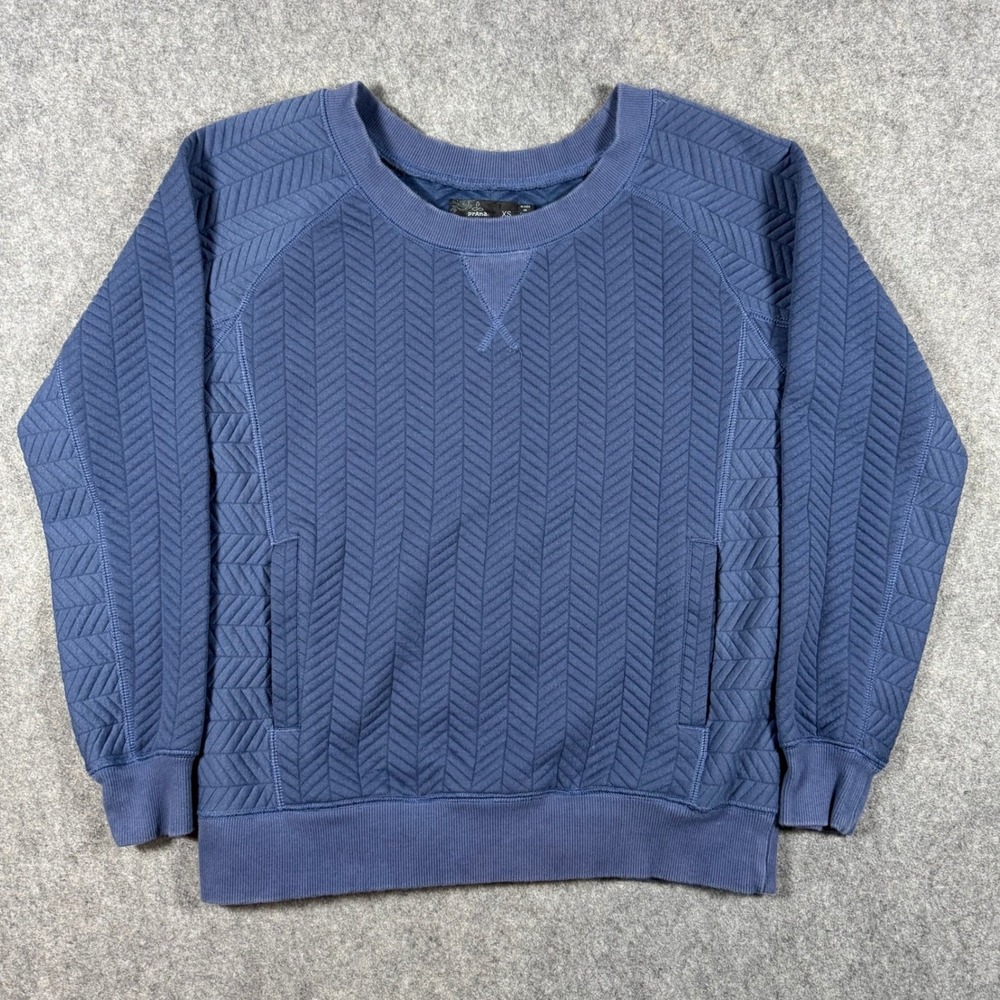 prAna Sweatshirt Womens XS Blue Chevron Quilted Raglan Pockets Outdoors Causal